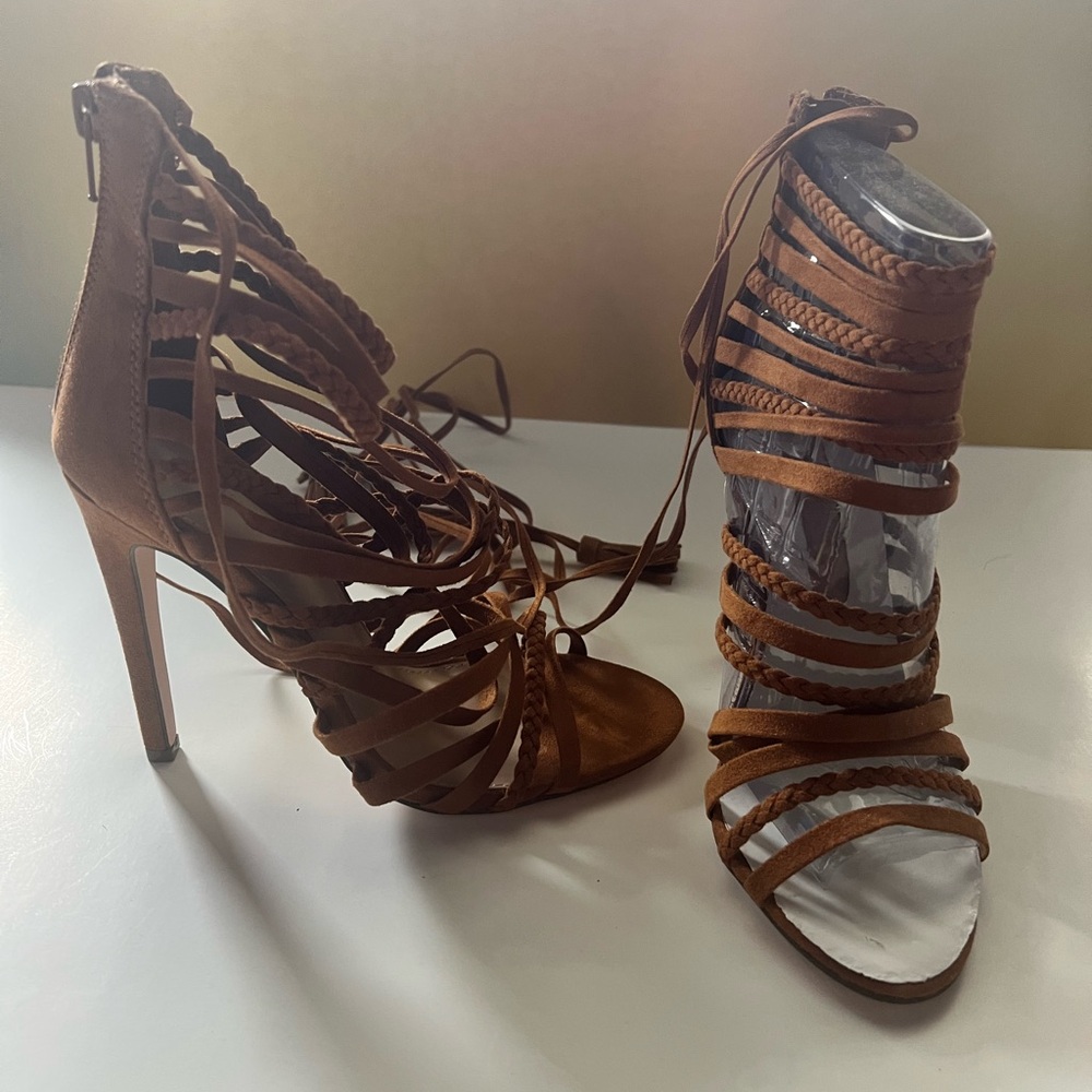 Suede Brown Strappy Heels